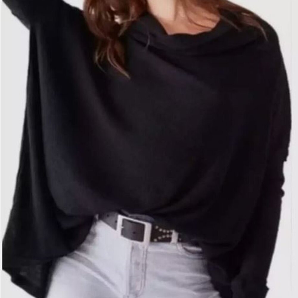 Free People Juicy Long Sleeve Cowl Neck Oversized Black Thermal